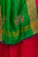 Festive Green-Pink Mulberry Silk Saree With Aari Needlework