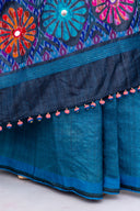 Handcrafted Blue Tussar Silk Saree – Artisanal Appliqué Elegance