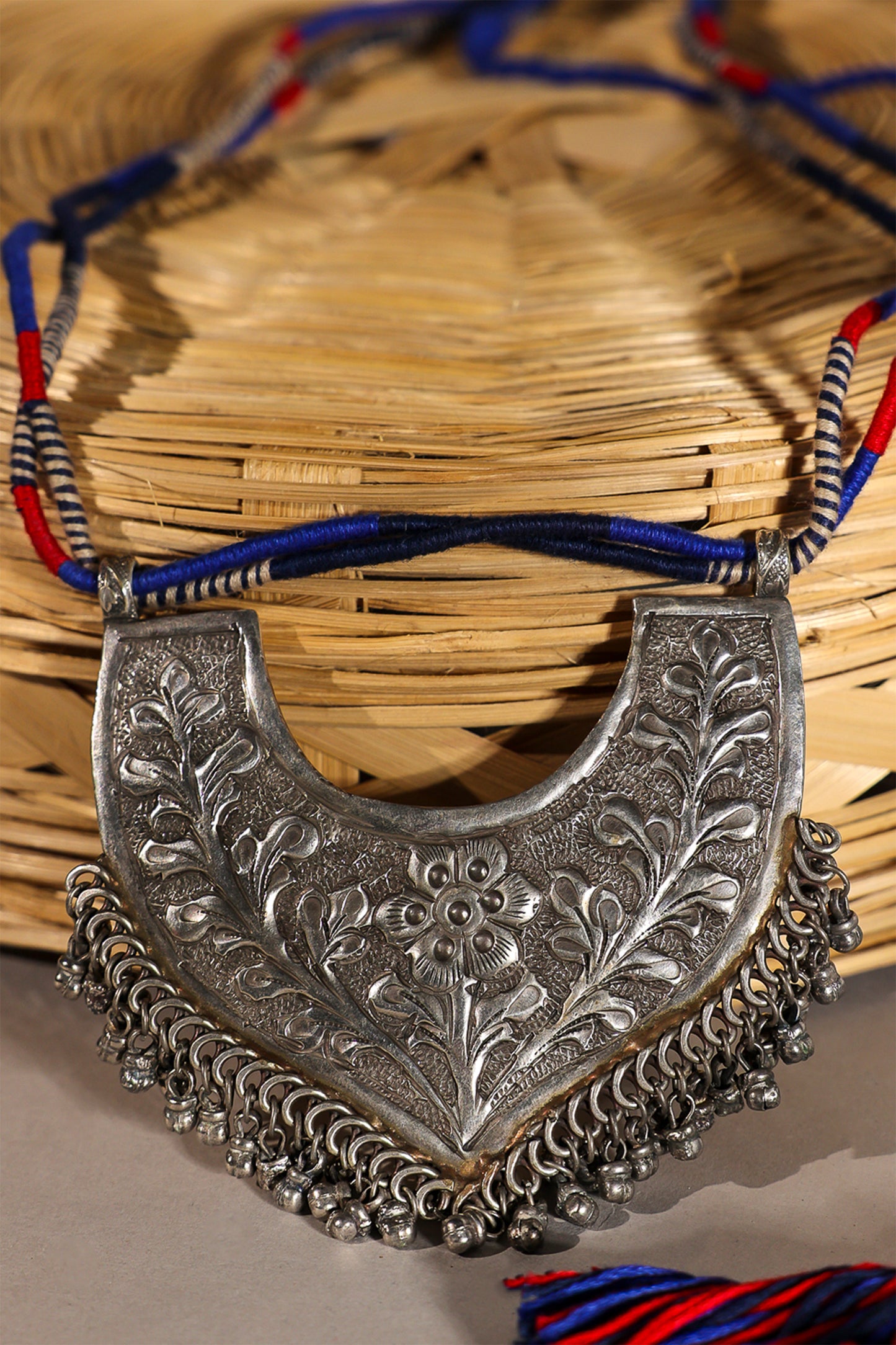 Blue Long Oxidised Pendant