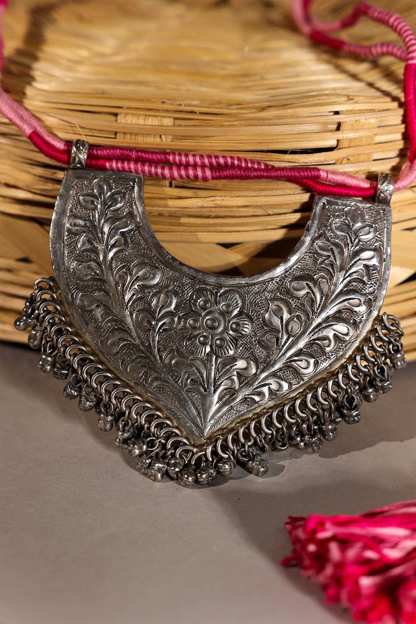 Pink Long Oxidised Pendant