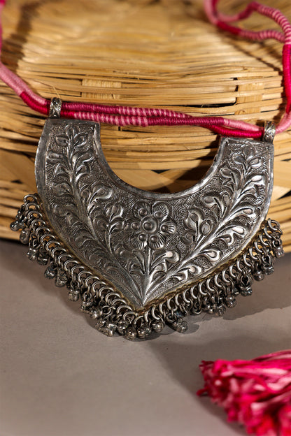 Pink Long Oxidised Pendant