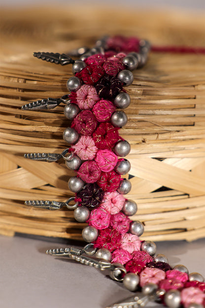 Pink Thread Ball Leaf Choker