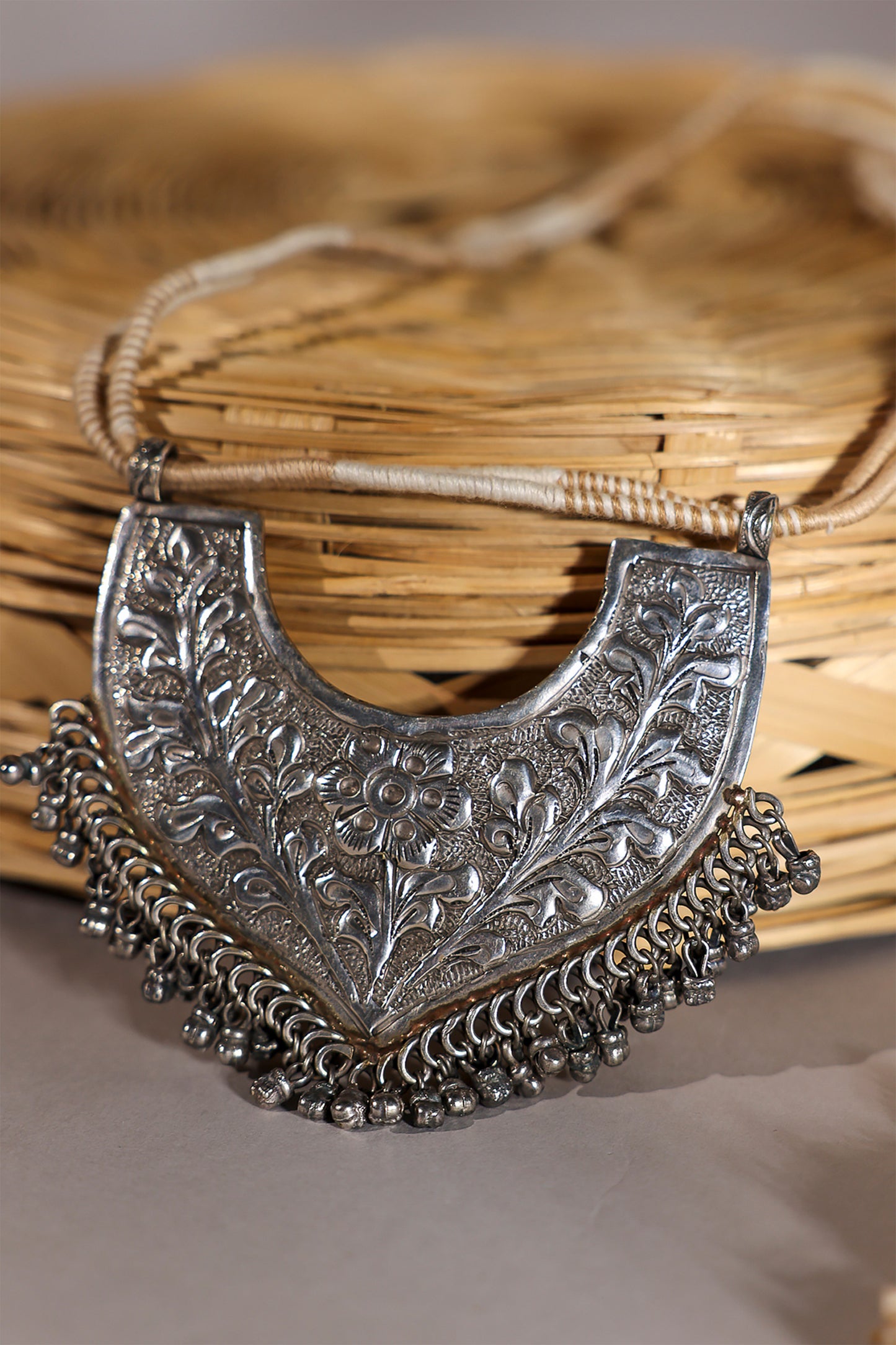 Ivory Long Oxidised Pendant