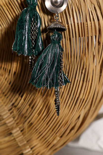 Green Oxidised Tassel Jhumka