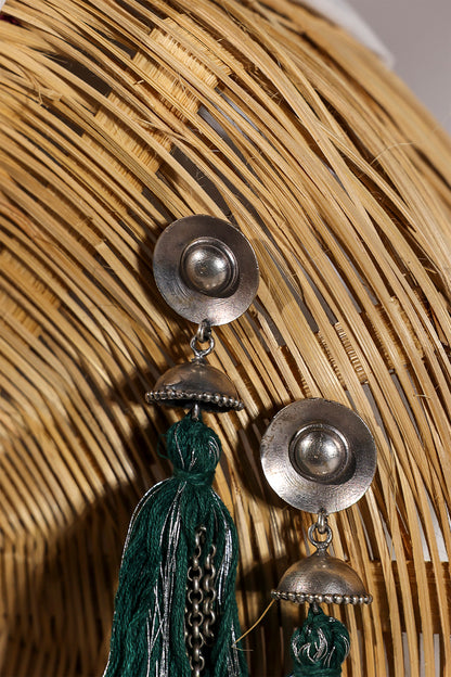 Green Oxidised Tassel Jhumka