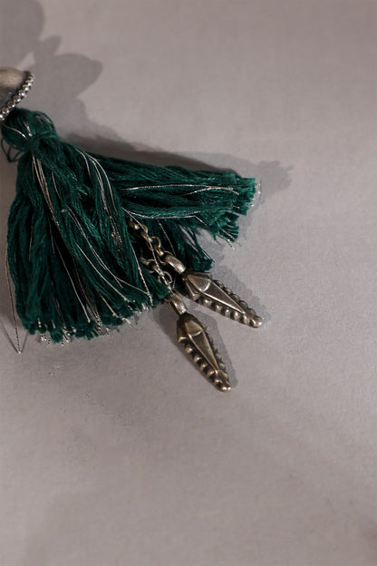Green Oxidised Tassel Jhumka