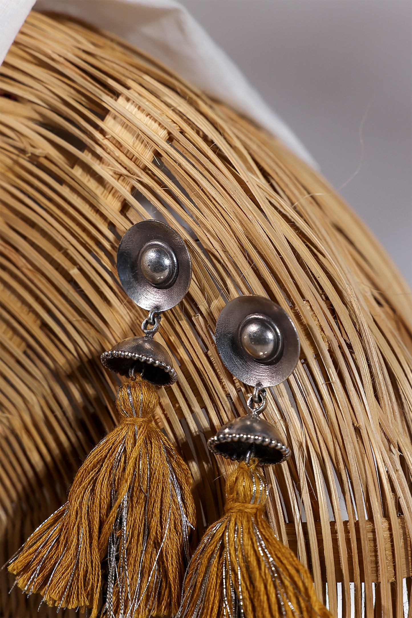 Yellow Oxidised Tassel Jhumka