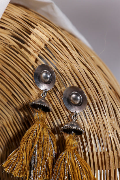 Yellow Oxidised Tassel Jhumka