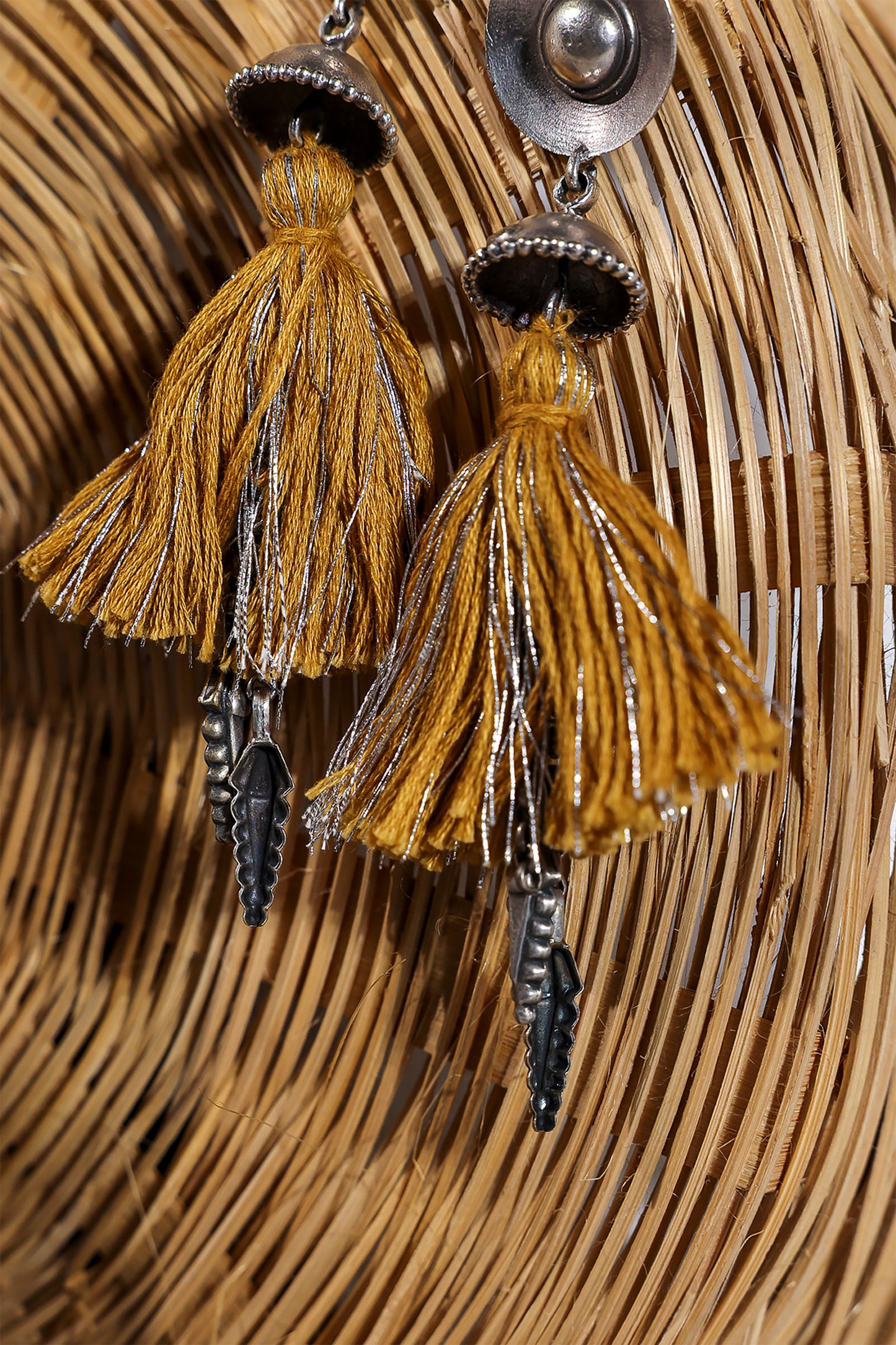 Yellow Oxidised Tassel Jhumka