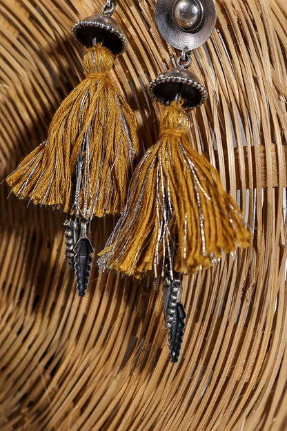 Yellow Oxidised Tassel Jhumka