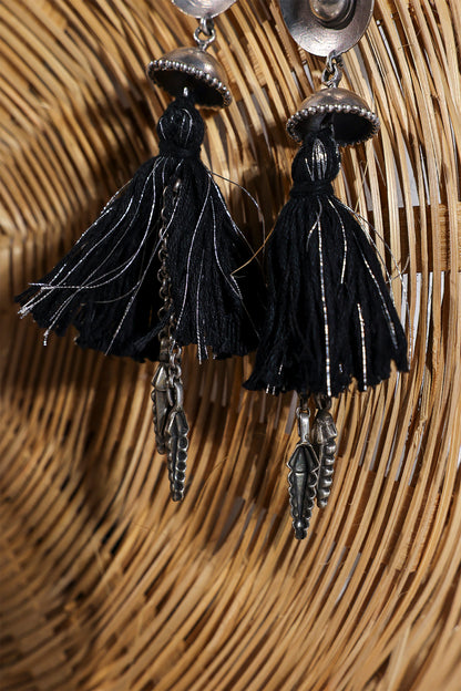 Black Oxidised Tassel Jhumka