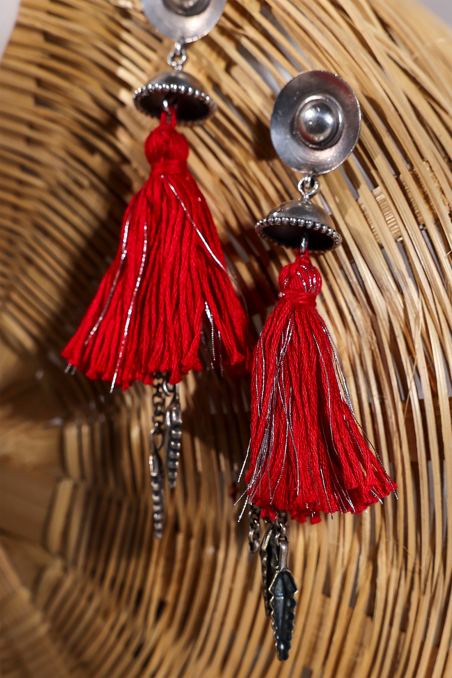 Red Oxidised Tassel Jhumka