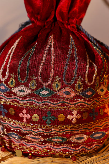 Red Kutchi Festiv Potli Bag