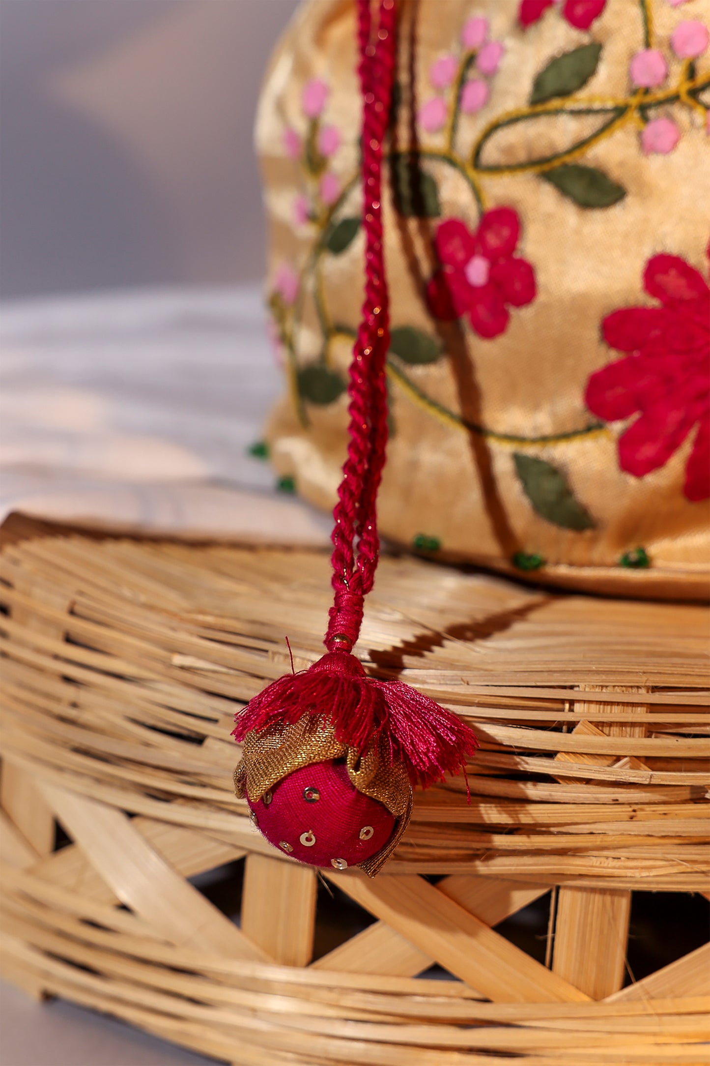 Floral Ivory Applique Potli