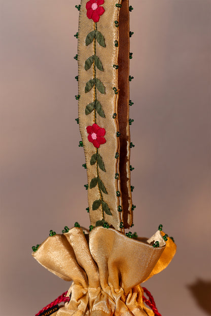 Floral Ivory Applique Potli