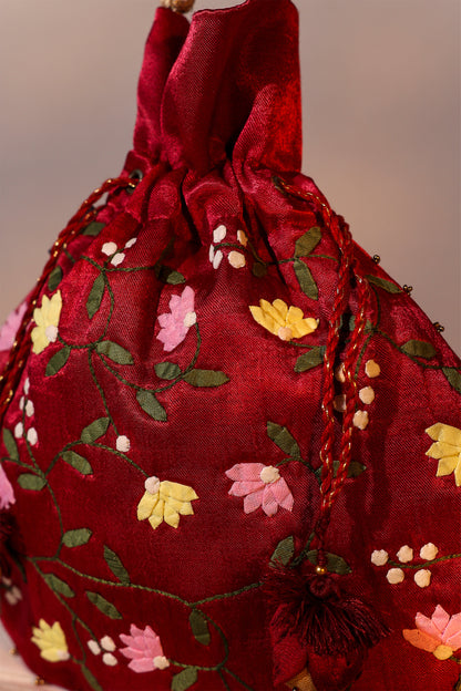 Floral Marron Applique Potli Bag