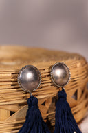 Blue Oxidised Sun Tassel Earrings