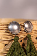 Green Oxidised Sun Tassel Earrings
