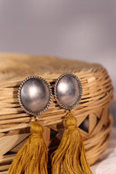 Yellow Oxidised Sun Tassel Earrings