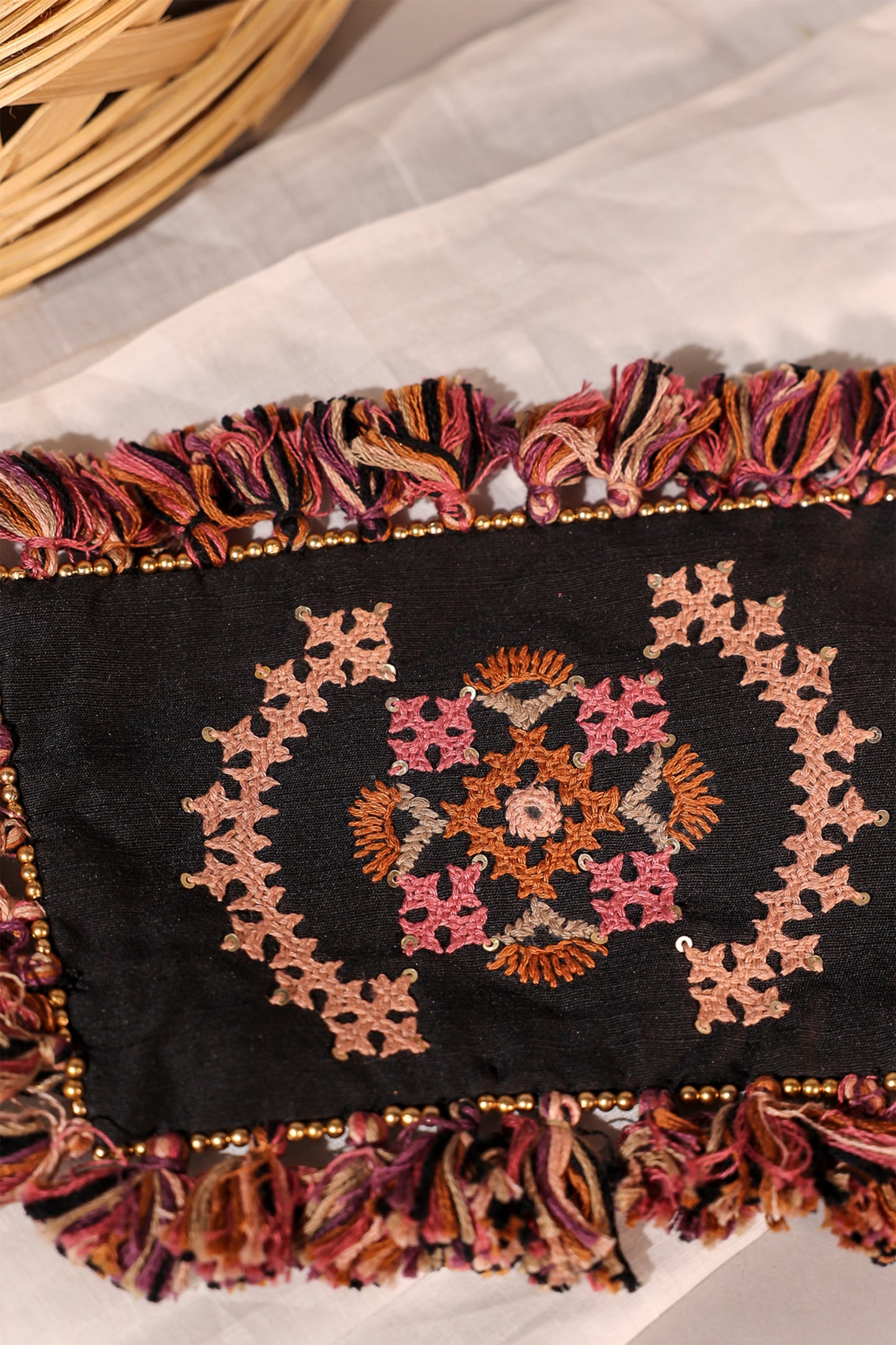 Black Rabari Motif Handcuff
