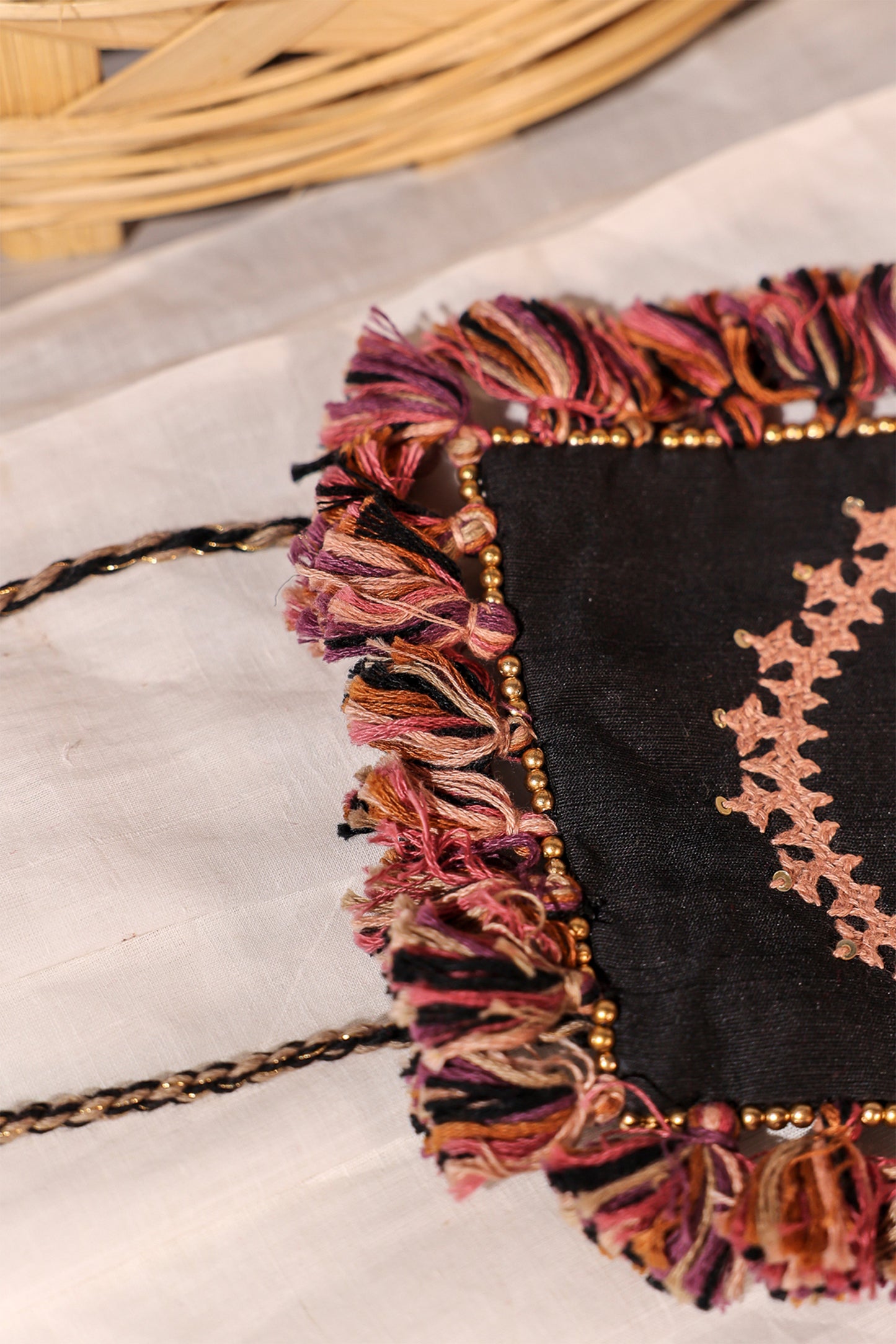 Black Rabari Motif Handcuff