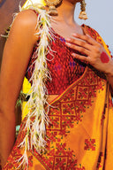 Yellow Satin Silk Saree with Rabari Work