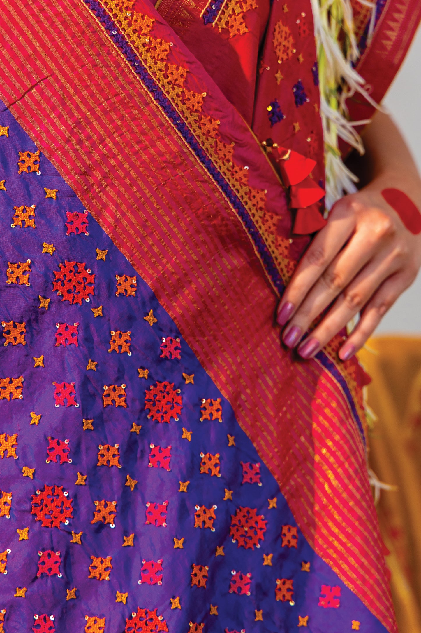Pink Chanderi Saree with Rabari Work