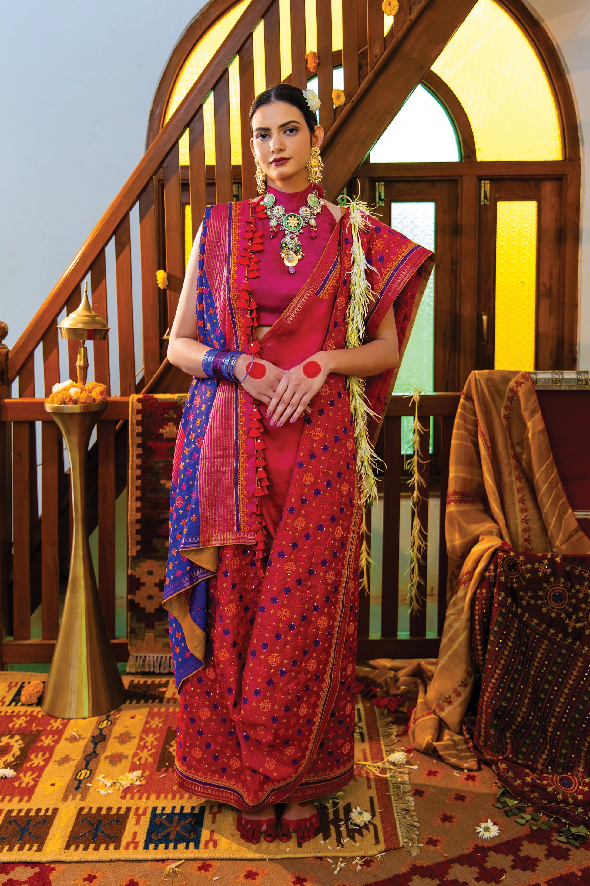 Pink Chanderi Saree with Rabari Work