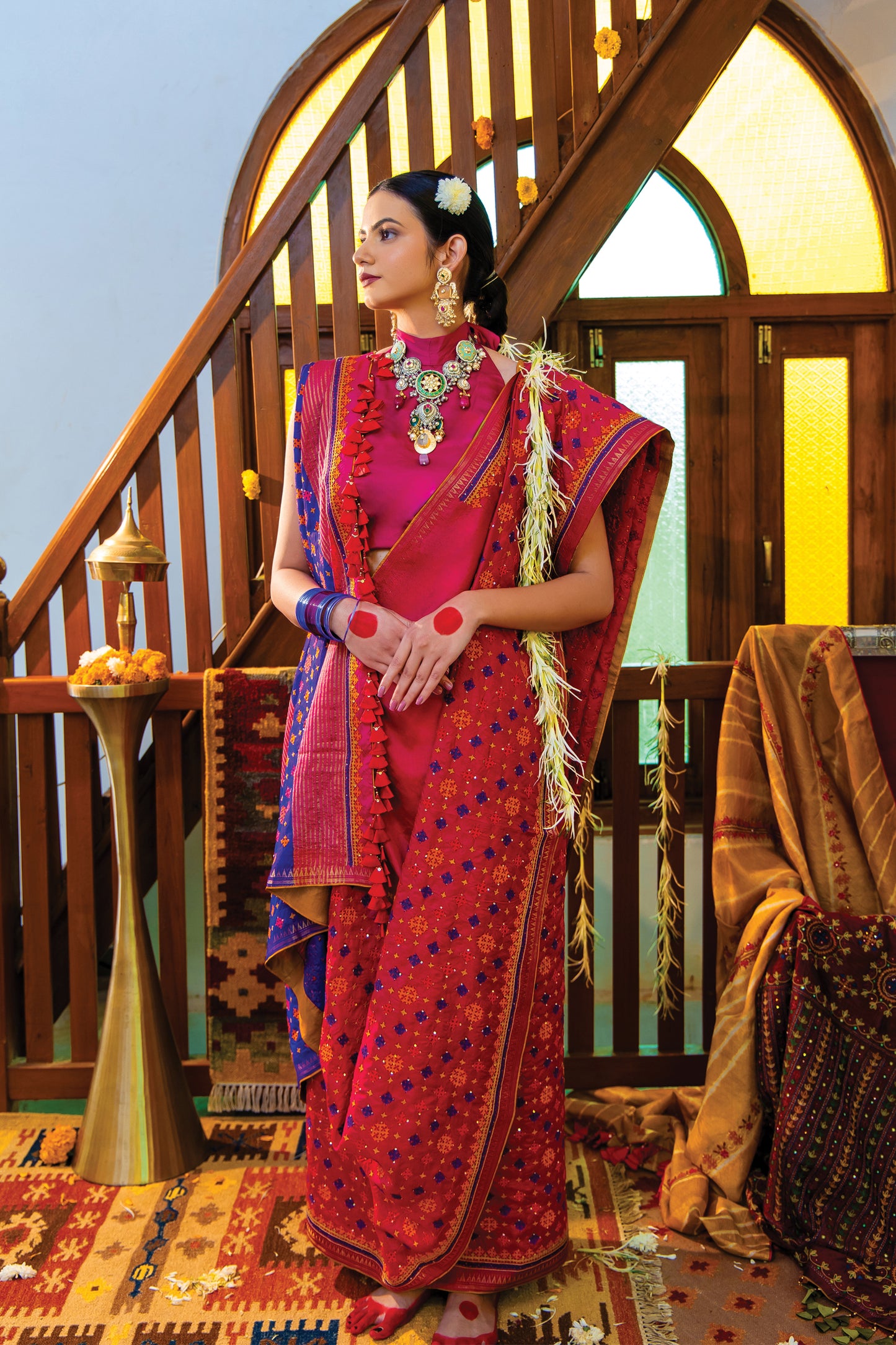 Pink Chanderi Saree with Rabari Work