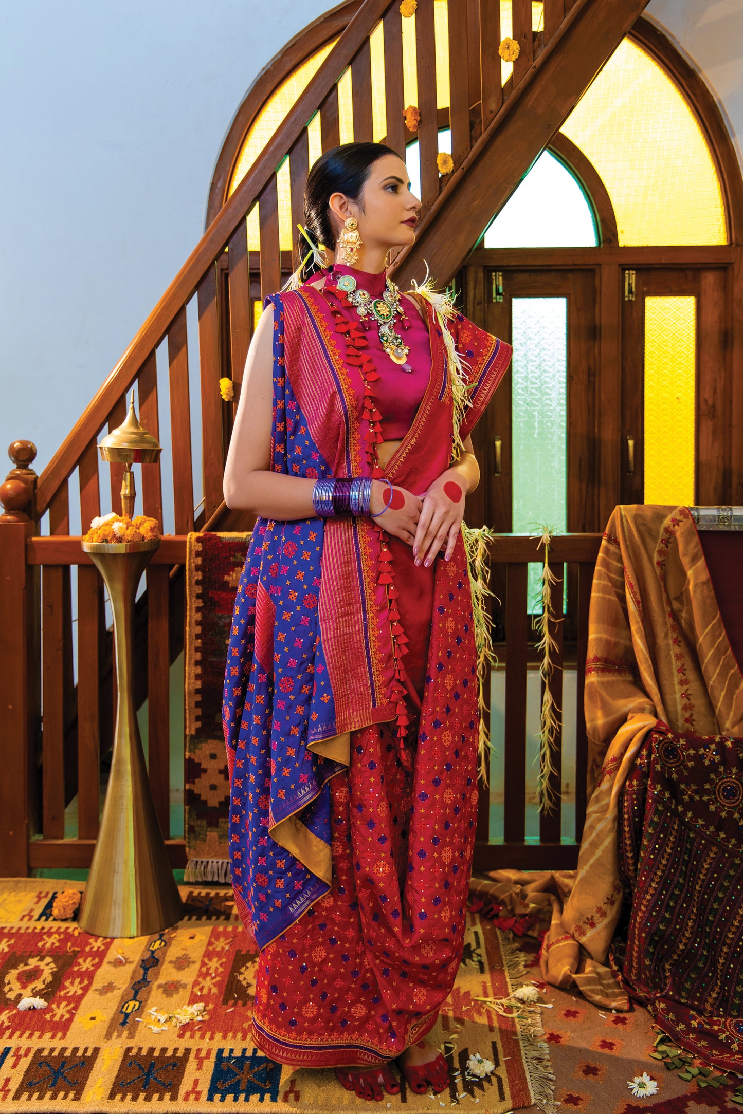 Pink Chanderi Saree with Rabari Work