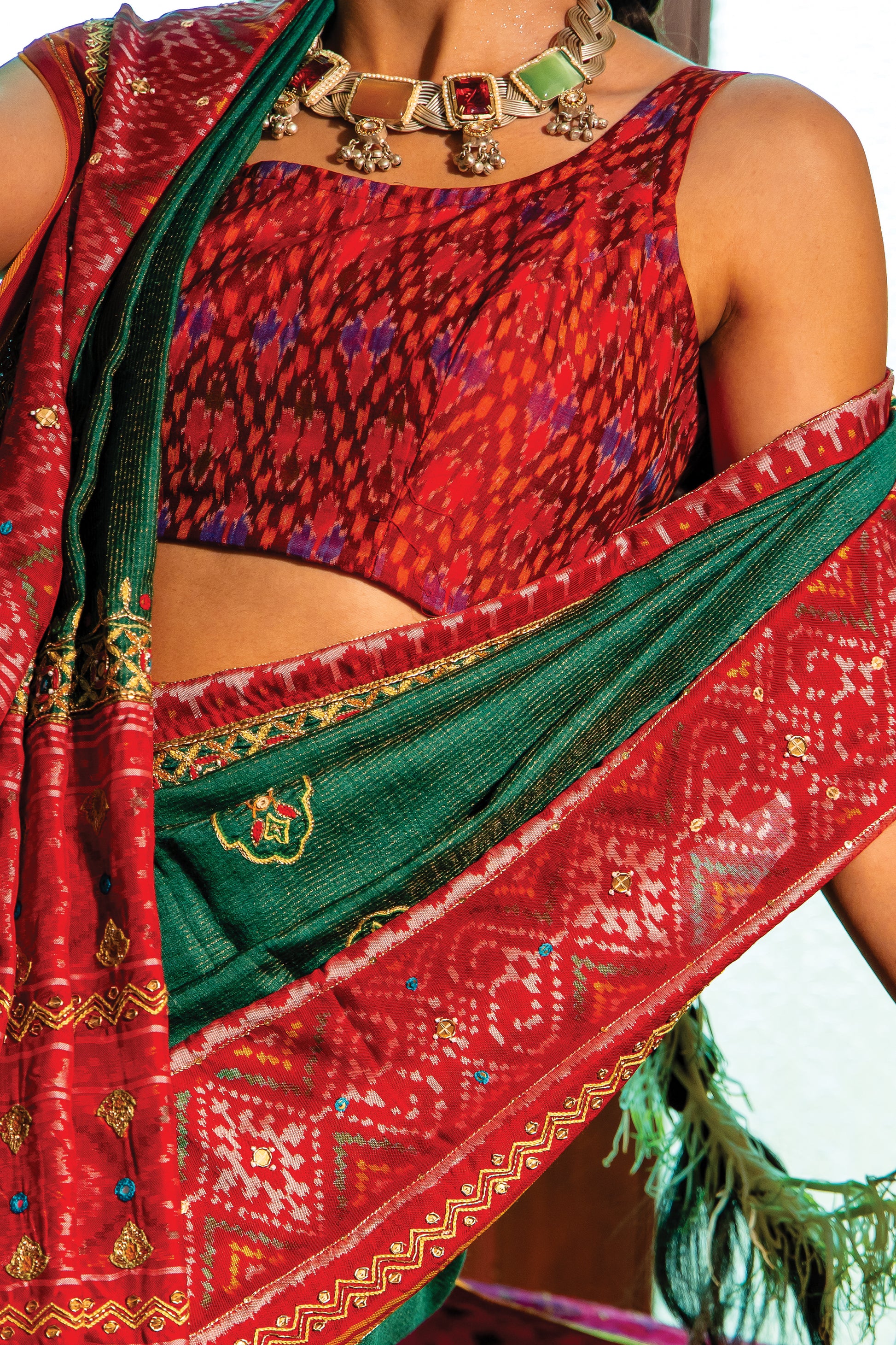 Patola Silk Saree With Cut Work and Tassels