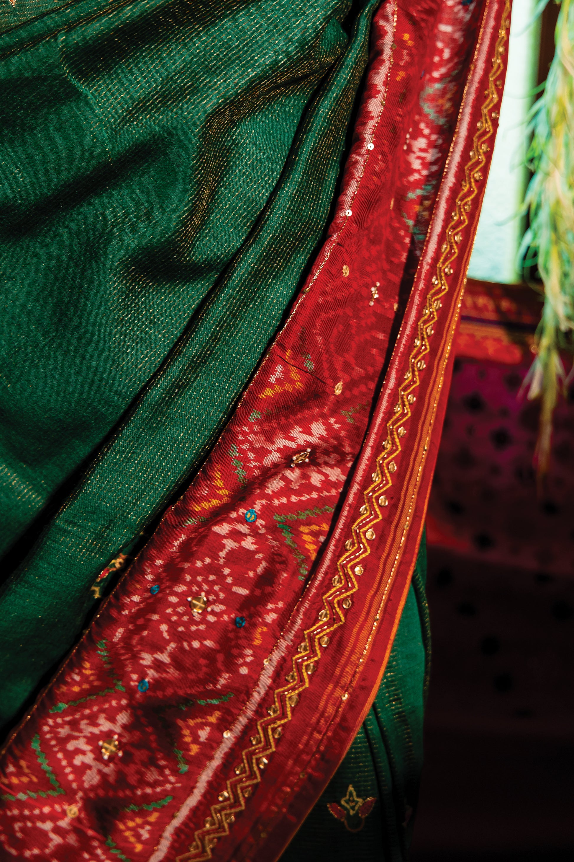 Patola Silk Saree With Cut Work and Tassels
