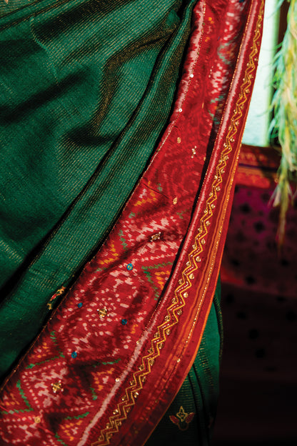 Patola Silk Saree With Cut Work and Tassels