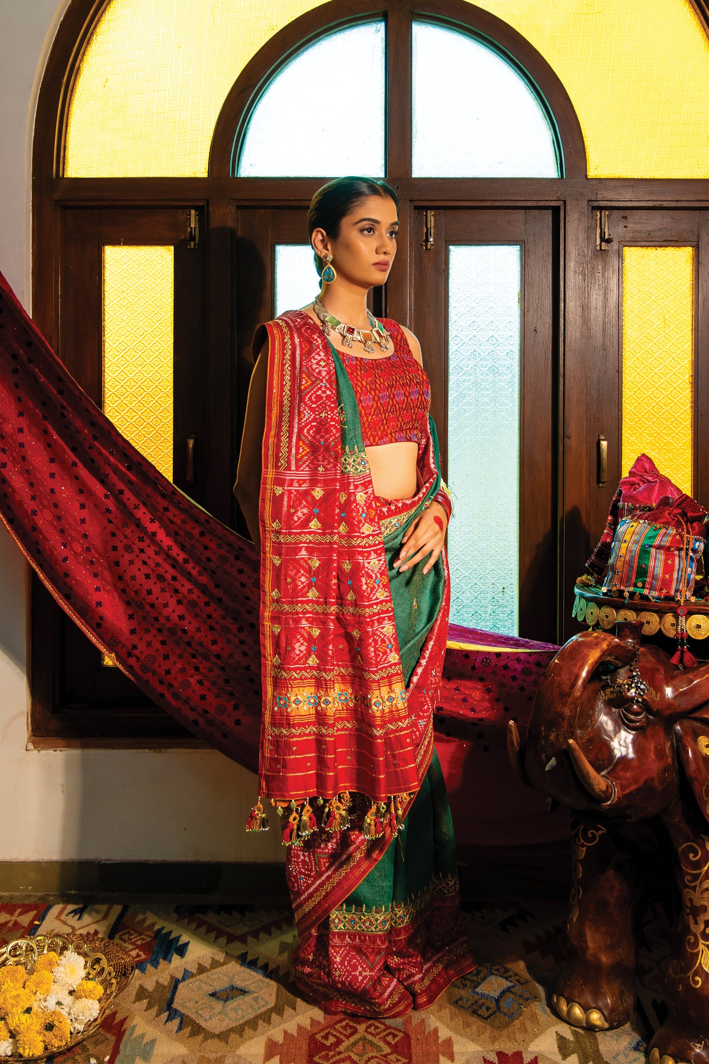 Patola Silk Saree With Cut Work and Tassels