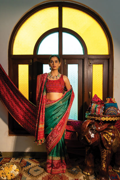 Patola Silk Saree With Cut Work and Tassels