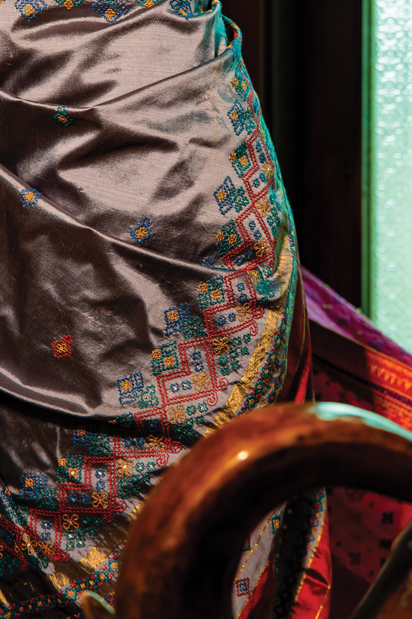 Grey Chanderi Silk Dharwadi Saree