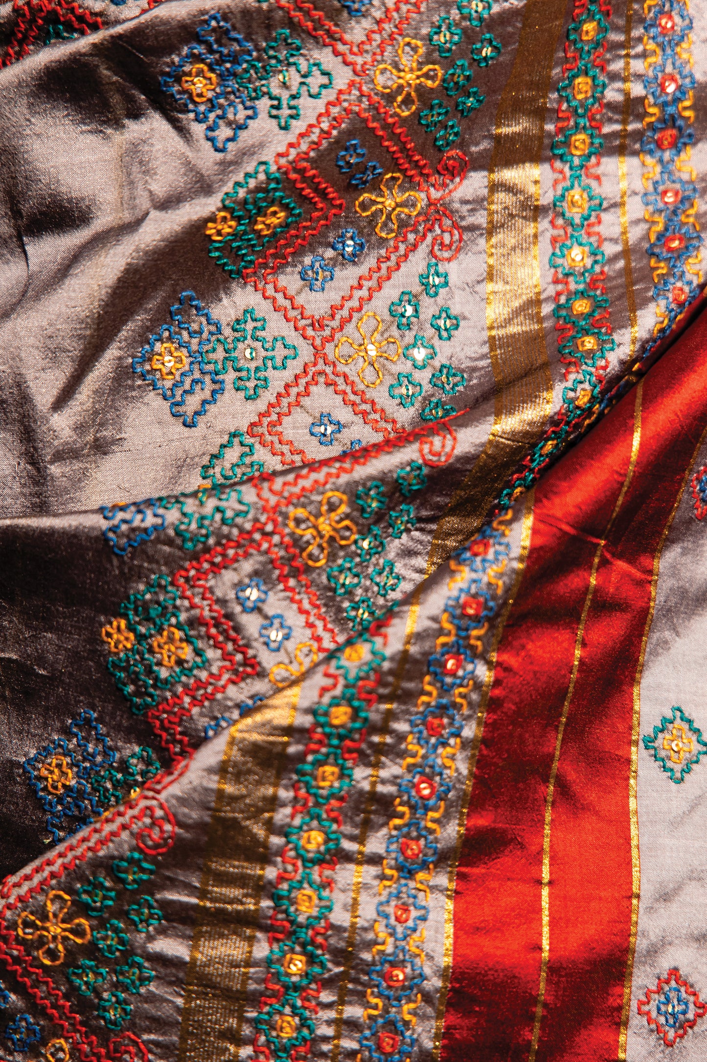 Grey Chanderi Silk Dharwadi Saree