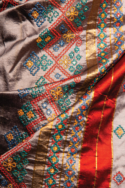 Grey Chanderi Silk Dharwadi Saree