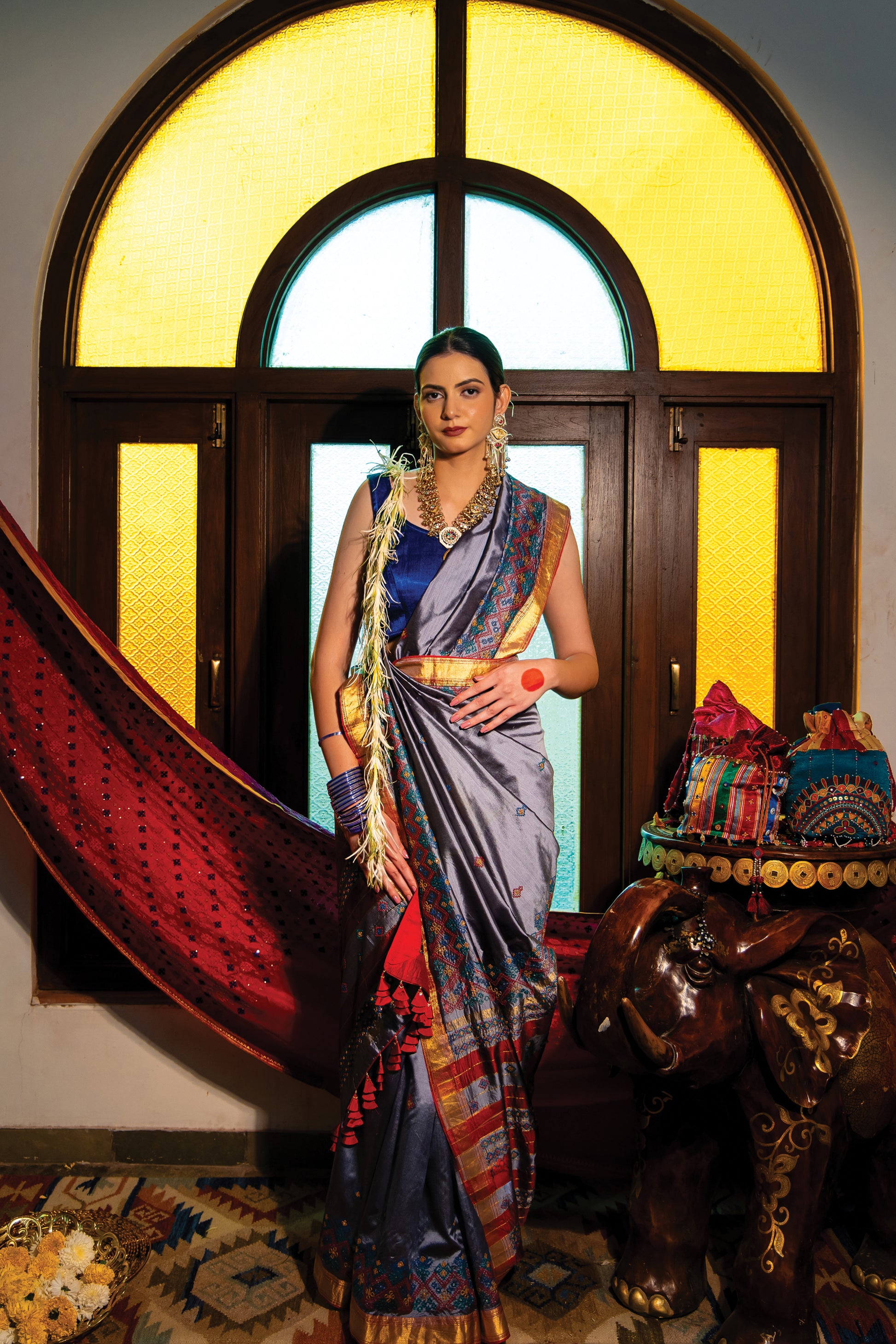 Grey Chanderi Silk Dharwadi Saree
