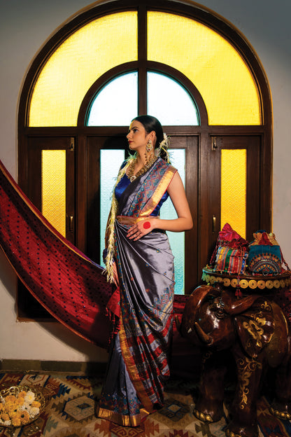 Grey Chanderi Silk Dharwadi Saree