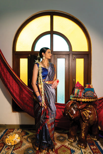 Grey Chanderi Silk Dharwadi Saree