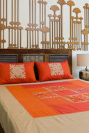 Peach Ivory Block Geometric Applique Bedsheet
