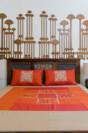 Peach Ivory Block Geometric Applique Bedsheet