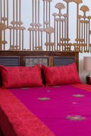 Pink & Peach Block Print Cotton Bedsheet with Hand Work | Craftroots