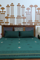 Green Aari Hand Work Cotton Bedsheet Set | Craftroots