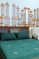 Green Aari Hand Work Cotton Bedsheet Set | Craftroots