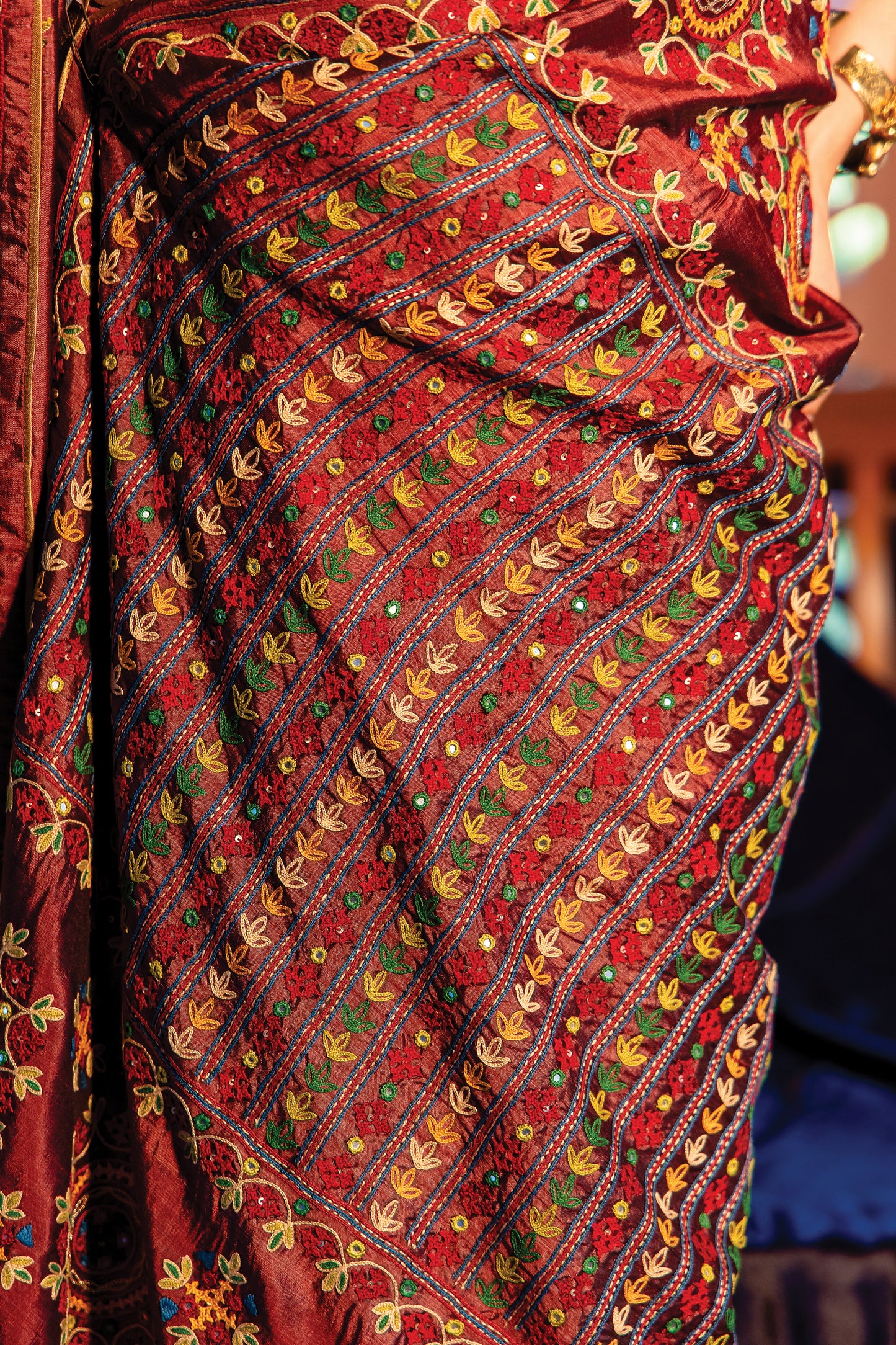 Brown Silk Saree with Rabari Work & Sadubharat