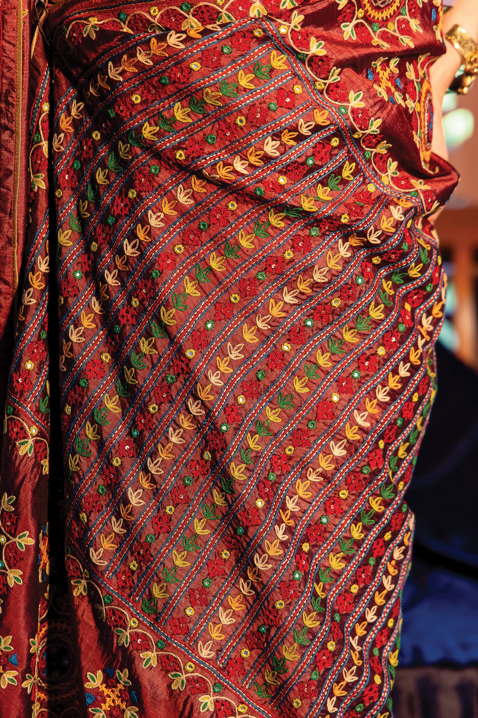 Brown Silk Saree with Rabari Work & Sadubharat