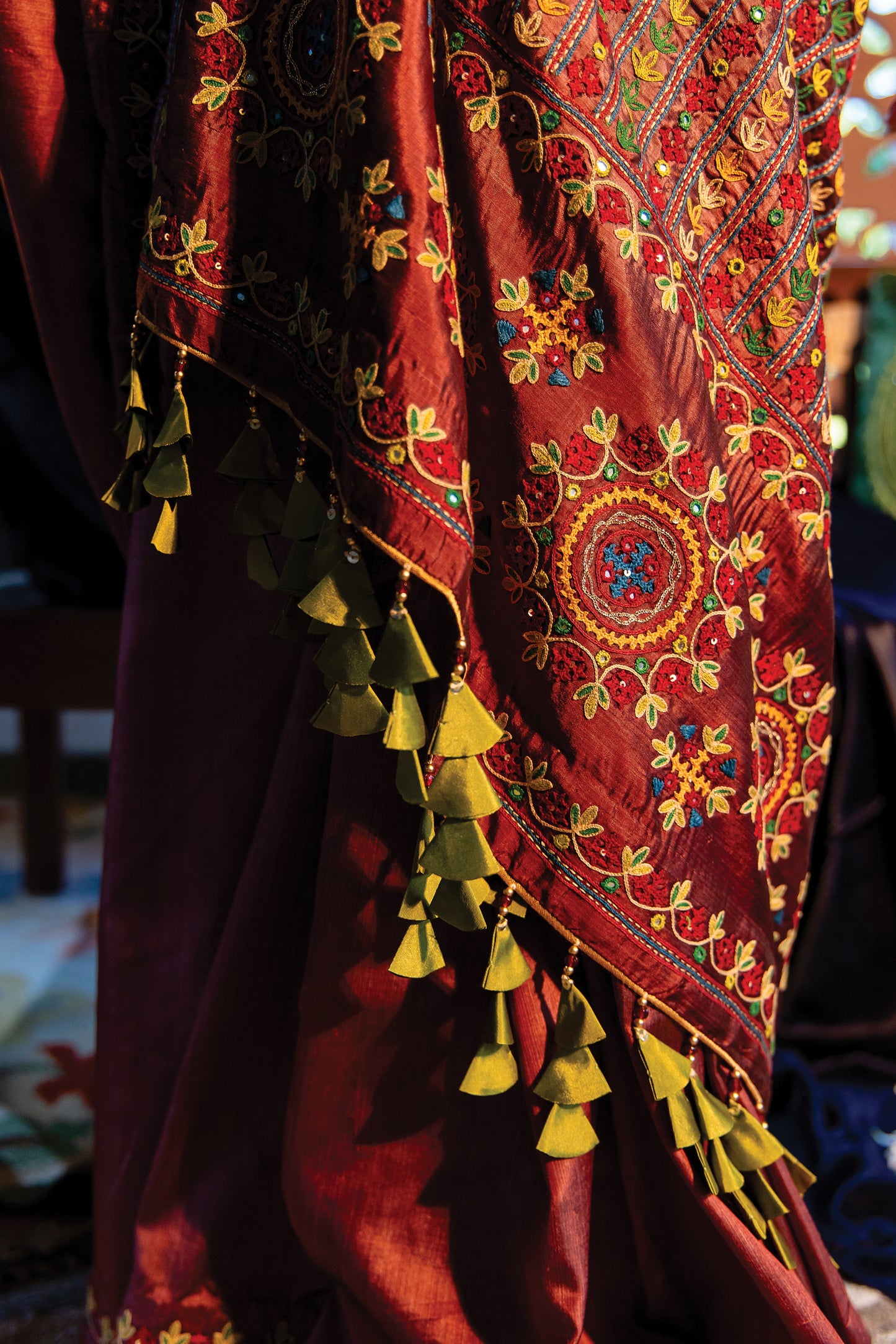 Brown Silk Saree with Rabari Work & Sadubharat