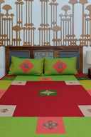Multi Green Aari & Hand Work 9 Block Cotton Bedsheet Set | Craftroots
